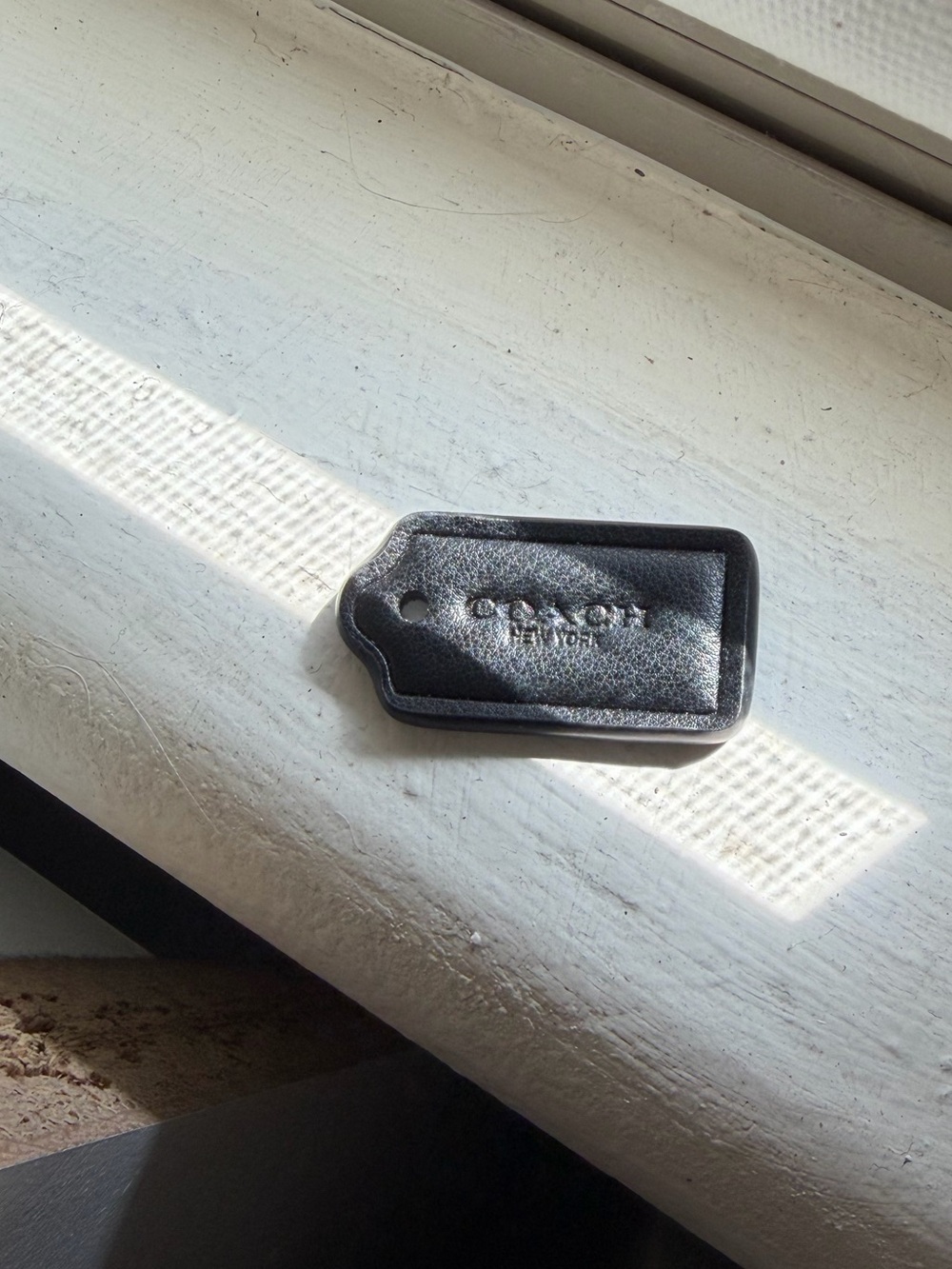 Coach Black Leather Embossed Tag Key Fob